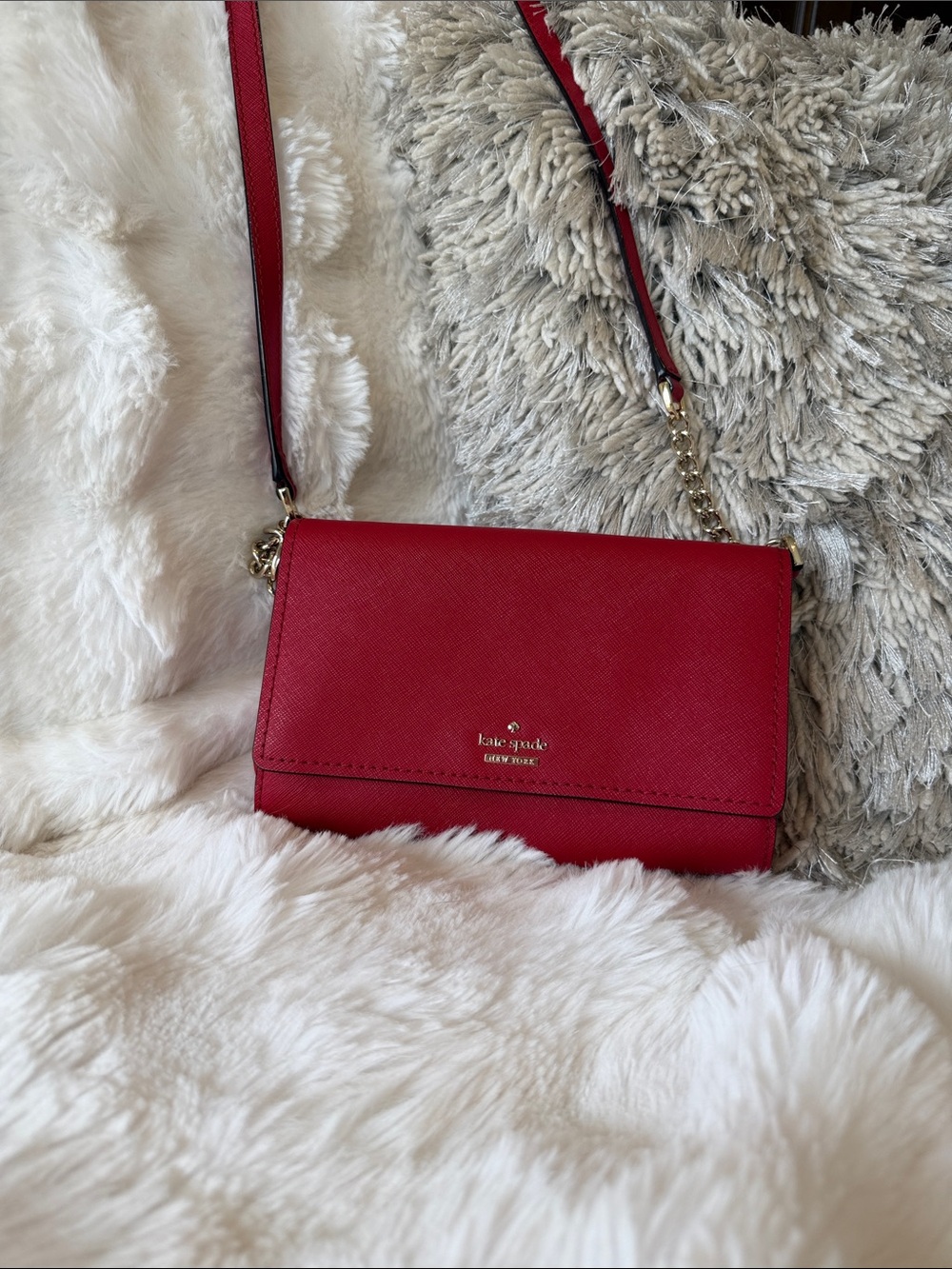 kate spade Red Saffiano Leather Crossbody with Gold Hardware
